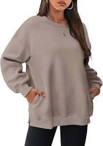 Women's Round Neck Pullover Oversized Loose Velvet Long Sleeve Sweatshirt