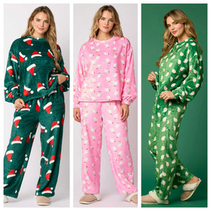 2024 Casual Flannel Pajama Sets For Women 2 Piece Cute Long Sleeve Matching Lounge Shirts Sets Santa Claus Pajamas Homewear