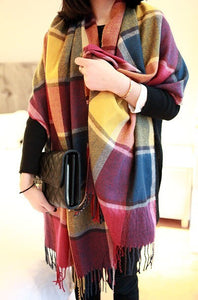 Colorful Extra Long Thick Tassel Plaid Scarf