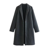 Women's Casual Woolen Lapel Non-buckle Overcoat Coat