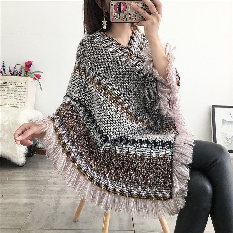 Tassel scarf coat woman