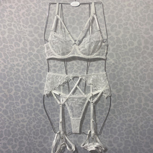 White Lace Bra See-through Ribbon Comfortable Overall Dress Set