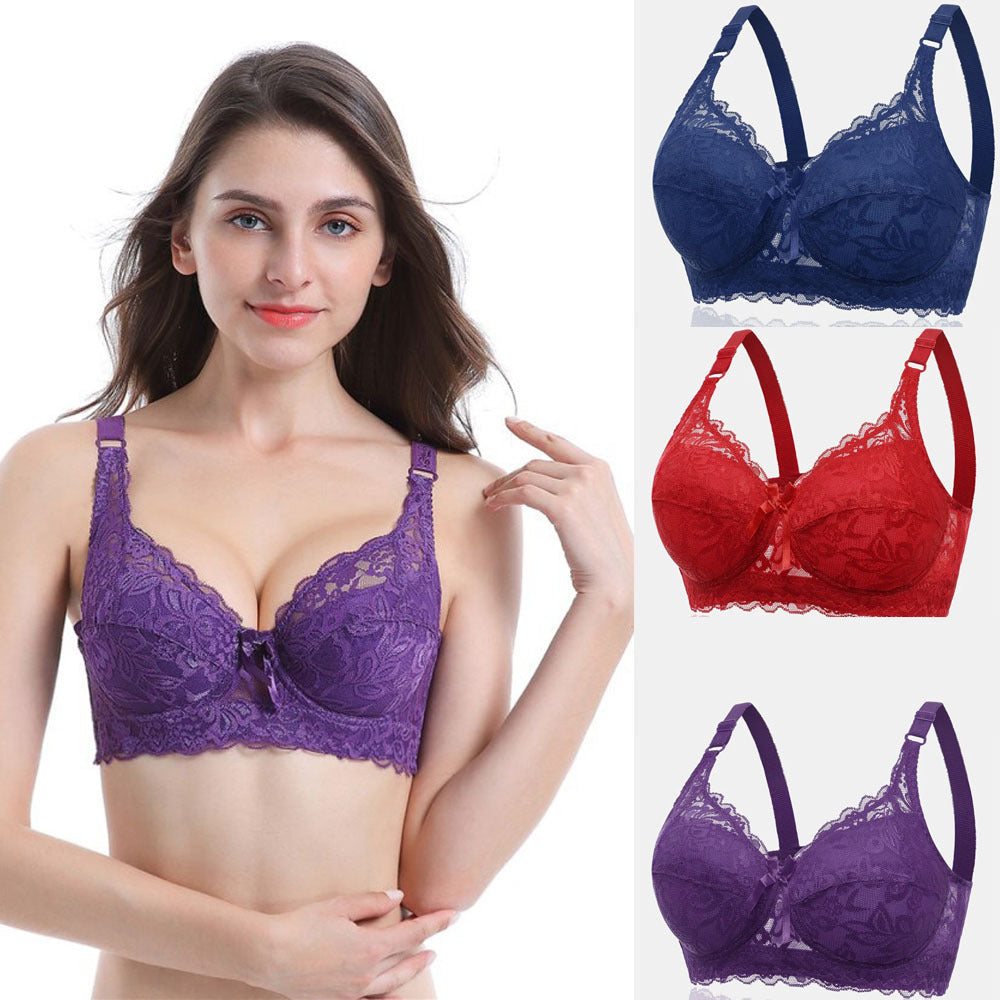 3PS Plus Size Cotton Cup Adjustable Lace Sexy Bra