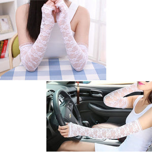 Ladies Driving Sunscreen Long Lace Leaky Gloves