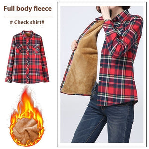 Middle-aged And Elderly Fleece-lined Thickened Cold Protection Plaid Long-sleeved Shirt