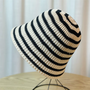 Sunshade Leisure Striped Knitted Dome Bucket Foldable Tide Bucket Hat