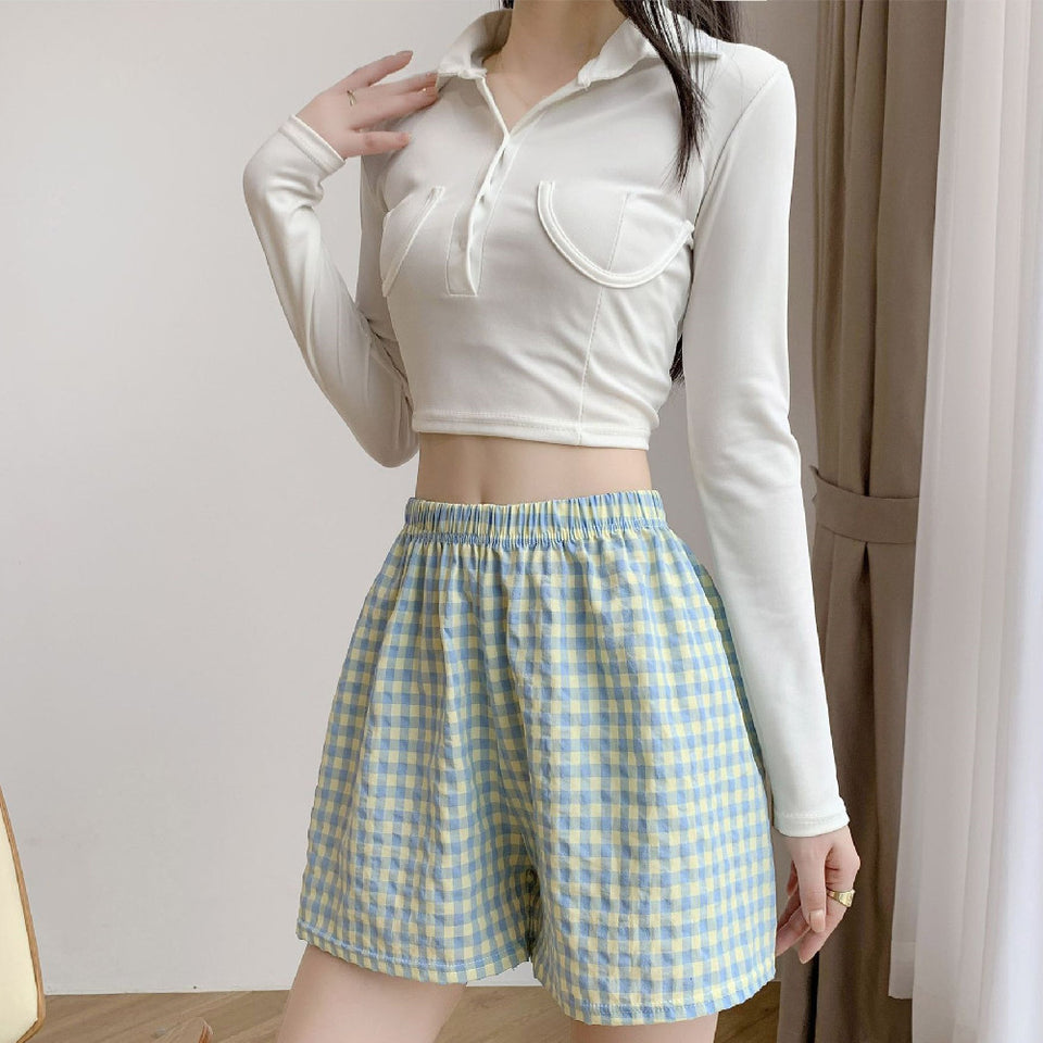 Women's Thin Cotton Silk Plaid Shorts