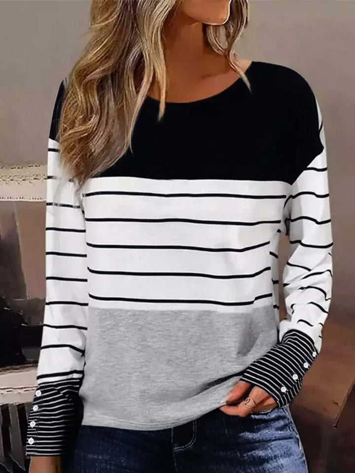 Women's Autumn Single-breasted Cuff T-shirt Casual Round Neck Long Sleeve