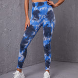 Ink Tie-dye Printed Yoga Pants Seamless High Waist Tight Hip Lifting Leggings Sports Running Fitness Trousers For Women