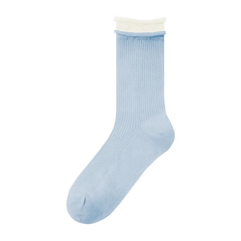 Contrast Color Double Screw Transparent Silk Cool Sunken Stripe Socks