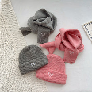 Heart Embroidery Solid Color Children Woolen Knitted Hat