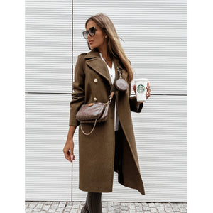 Women's New Double Breasted Mid Length Wool Coat