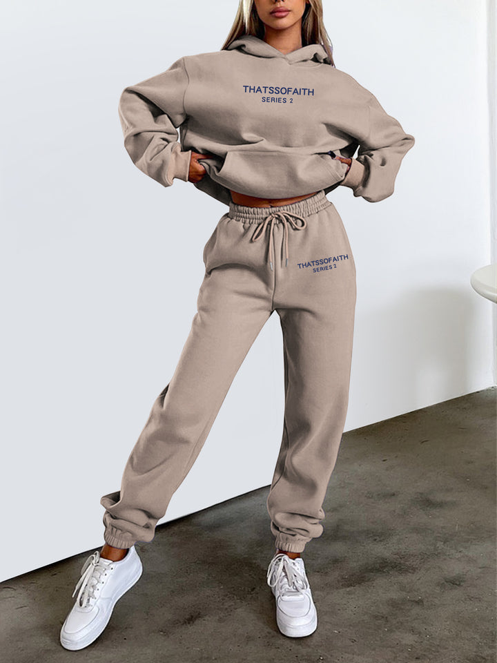 Women's Letter Printed Hoodie Trousers Suit