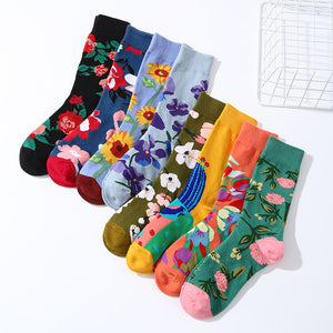 Autumn And Winter Flower Mid-calf Female Cotton Socks