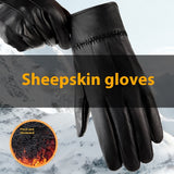 Genuine Leather Gloves For Men Women Fleece Lined Padded Warm Keeping Sheepskin Gloves