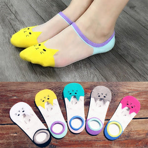 Spring And Summer New Cartoon Ankle Socks Women's Crystal Socks Transparent Socks Invisible Stockings