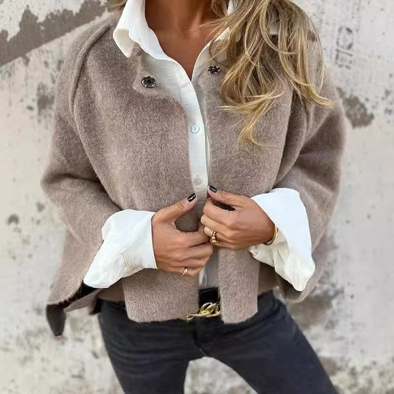 Women's Batwing Sleeve Cardigan Autumn And Winter Loose Short Cashmere Long Sleeve Coat