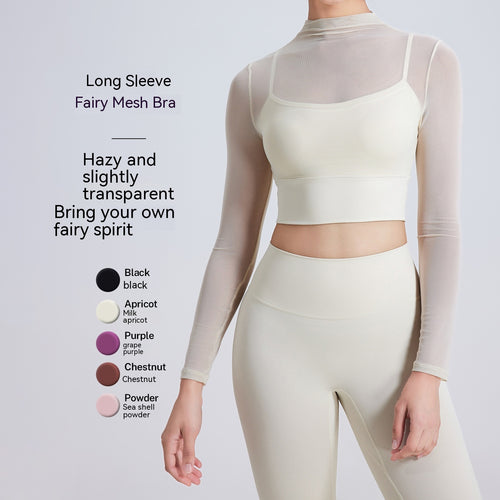 Mesh Yoga Clothes Long Sleeve With Chest Pad Running Quick-drying Sports Bra One-piece Cup Workout Top