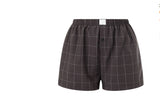 Women's Casual Plaid Cotton Arrow Pants Loose Four-corner Button Shorts