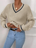 Casual Patchwork Contrast Color Loose Long Sleeve Women's Sweater