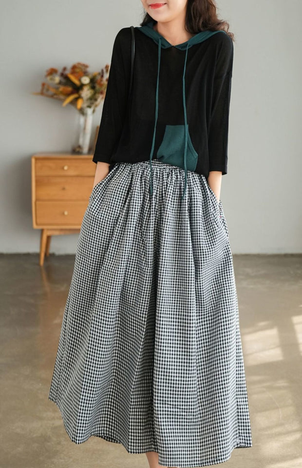 Plus Size Imitation Cotton And Linen Plaid Casual Cropped Pants For Women