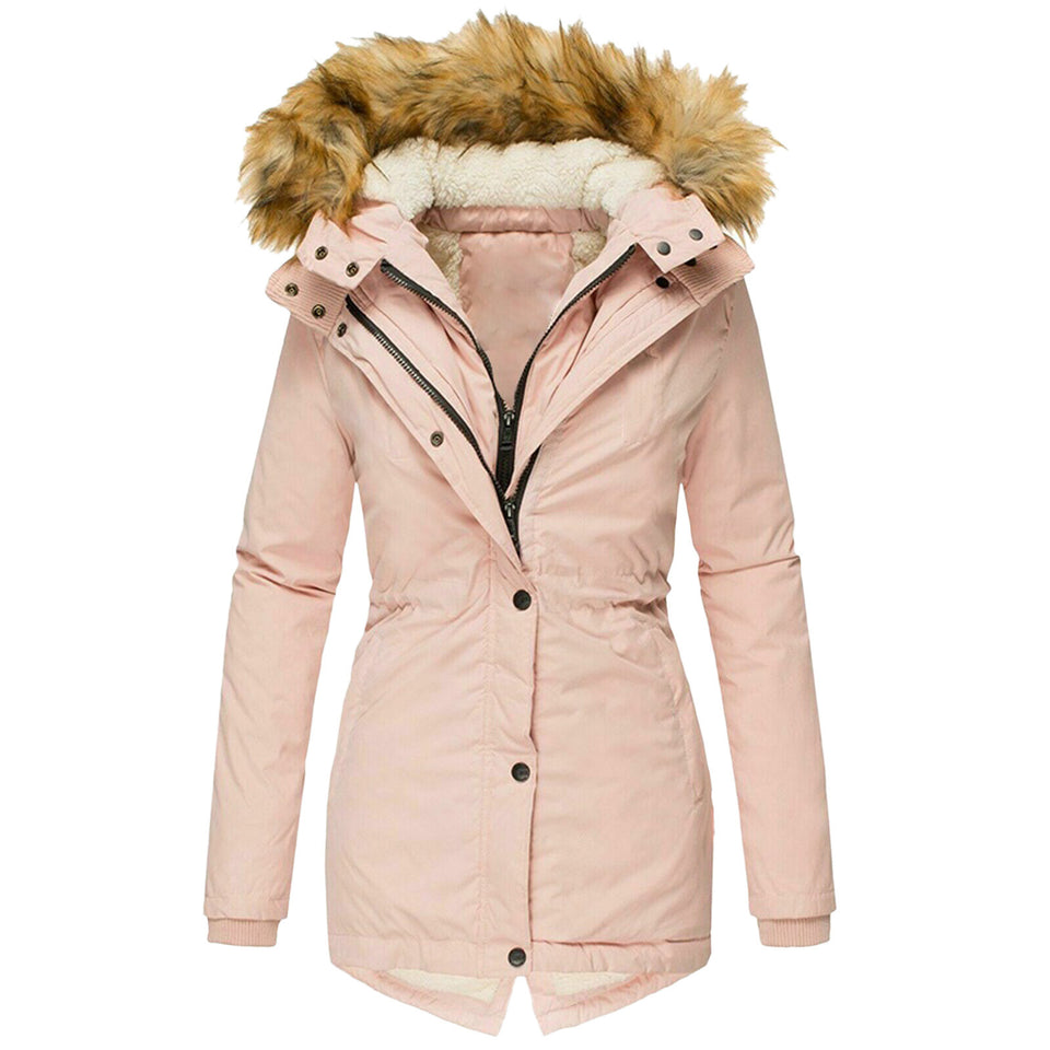 Long Sleeved Slim Jacket With Warm Fur Collar And Zipper