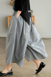 Plus Size Imitation Cotton And Linen Plaid Casual Cropped Pants For Women