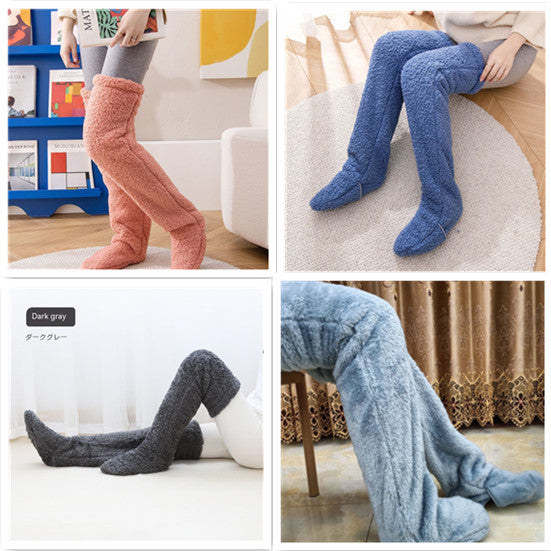 Over Knee High Fuzzy Long Socks Winter Warm Cold Leg Knee Joint Cold-proof Stockings Home Floor Sleeping Socks