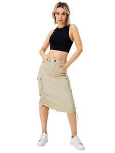 Women's Cargo Long Skirt Casual Streetwear Loose High Waist Front Split Maxi Skirt With Pocket Women's Cargo Long Skirts High Waisted Pencil Skirt Midi Length Jean Skirt With Cargo Pockets