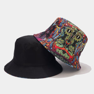 Graffiti Double-sided Bucket Hat Female Party Hip Hop Bucket Hat