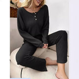 Solid Color Fashion Casual Long Sleeve Pants Two-piece Set