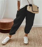 Cotton Linen Elastic-waist Cropped Pants Casual Women's Pants