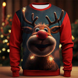 Christmas Elk Printing Round Neck Sweater Base Shirt Color Matching