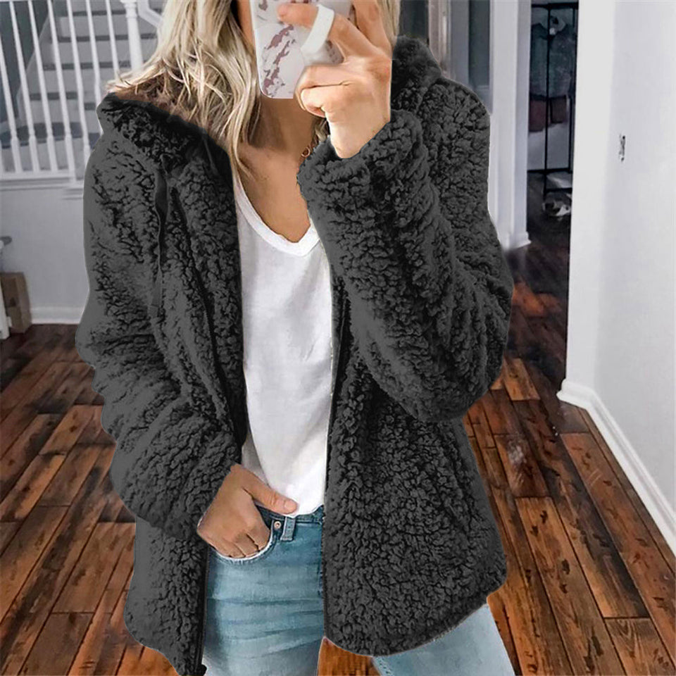 Women's Casual Hooded Woolen Jacket