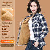 Middle-aged And Elderly Fleece-lined Thickened Cold Protection Plaid Long-sleeved Shirt