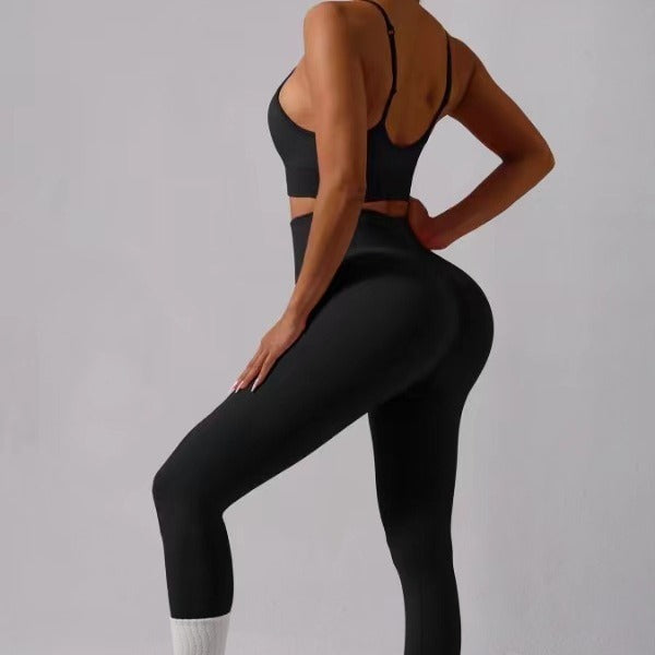 Women's Fashion Solid Color Spaghetti Strap Bra Sports Suit