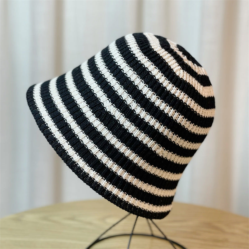 Sunshade Leisure Striped Knitted Dome Bucket Foldable Tide Bucket Hat