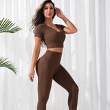 Women's Seamless Knitted European And American Sports Yoga Suit Set