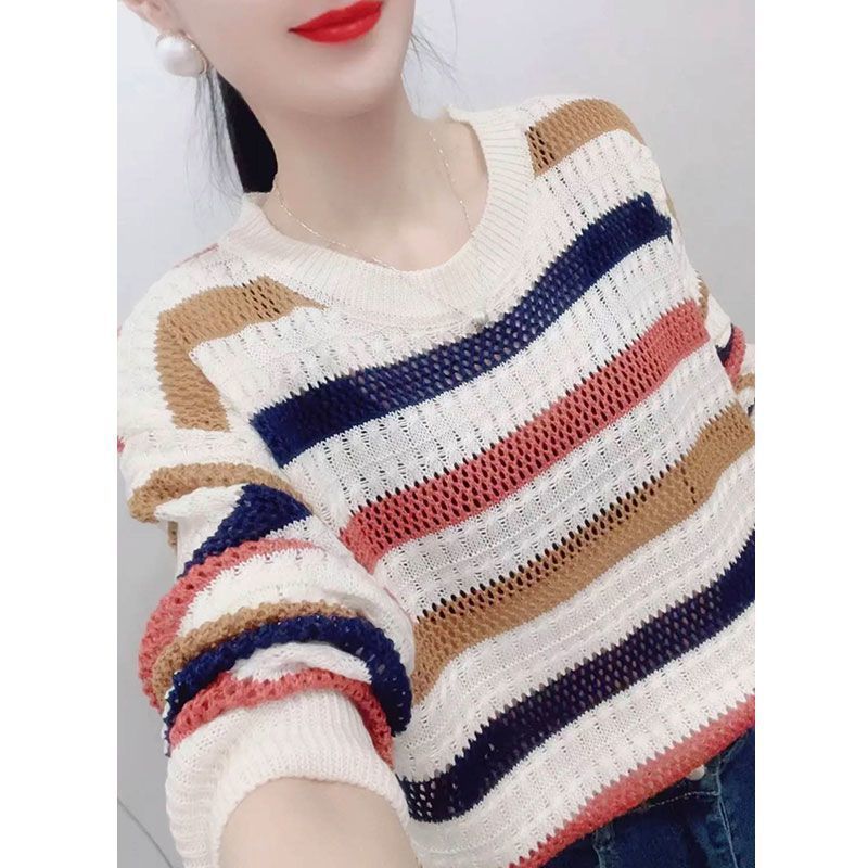 Rainbow Striped Sweater For Women Spring And Autumn