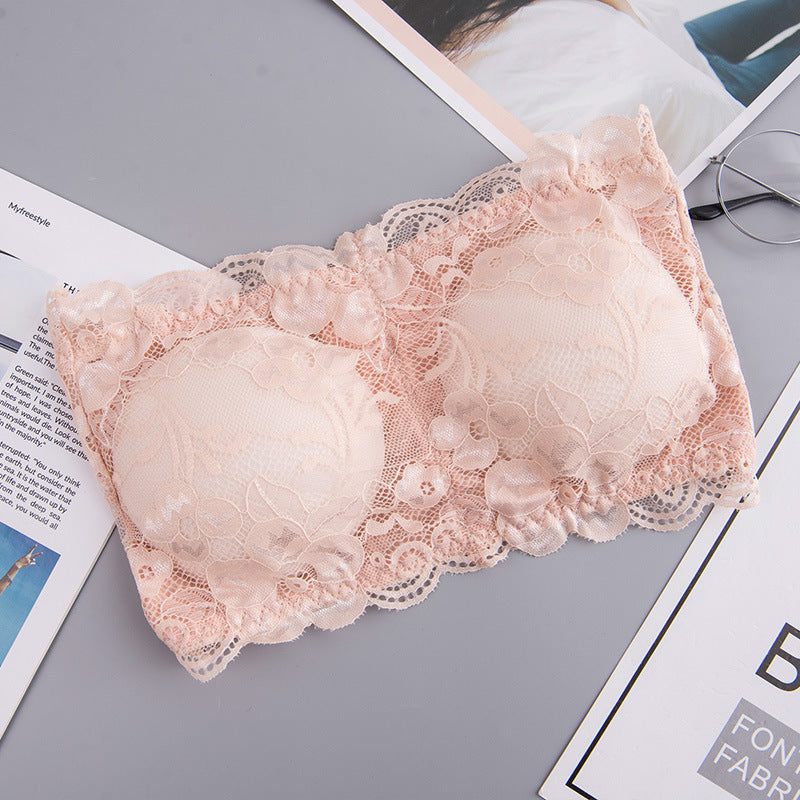 Popular Lace Strapless Bra And Undershirt Tube Top Underwear With Chest Pad Back Breasted Girly And Fashion Sexy Bandeau Beauty Back