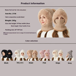 High Elastic Solid Color Knitted Hat Scarf Mask One-piece