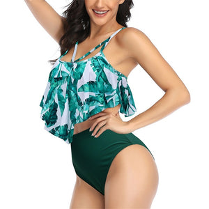 New Style Swimsuit Double Layer Lotus Leaf Tropical Rain Forest High Waist Split Swimsuit