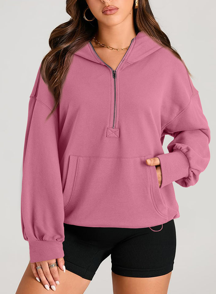 Solid Color Long Sleeve Hooded Zipper Sweatshirt