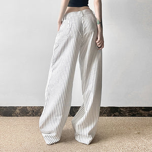 Striped All-matching Pressed Straight Wide-leg Pants