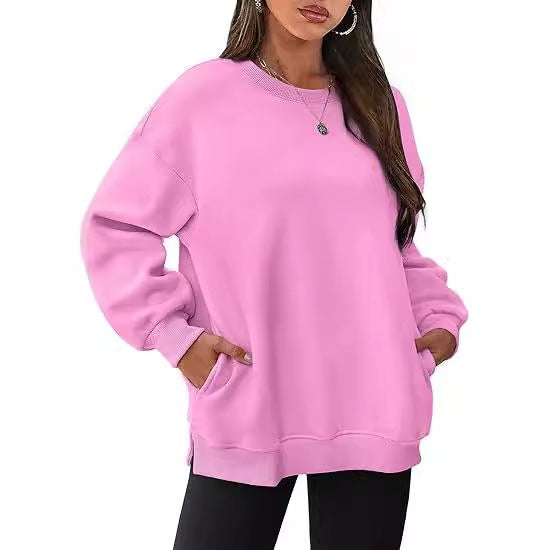 Women's Round Neck Pullover Oversized Loose Velvet Long Sleeve Sweatshirt