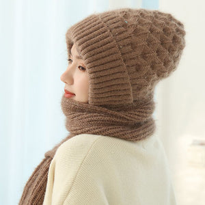 Women's Fleece-lined Scarf And Hat Winter Warm Knitted Hat Scarf