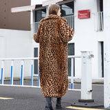 Faux Fur Leopard Print Rabbit Fur Super Long Suit Collar Fur Coat