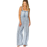 Retro Washed Raw Hem Wide Legs Jumpsuit For Women