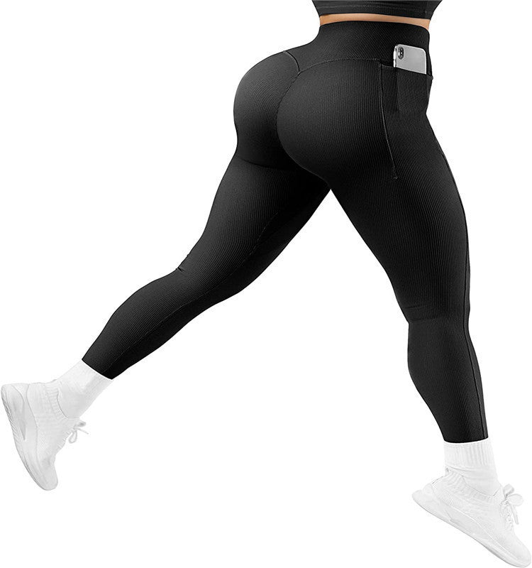 Women's Sports Cotton Concave Downward Striped Sheath Leggings