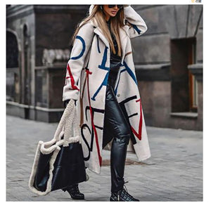 Women's Loose Large Size Printed Windbreaker Lapel Coat Coat